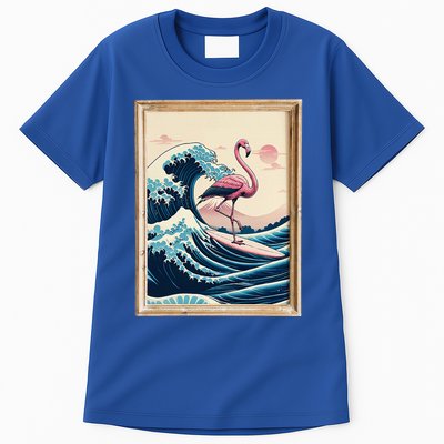 Pink Flamingo Surfer Tropical Great Big Wave Framed Tall T-Shirt
