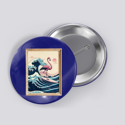 Pink Flamingo Surfer Tropical Great Big Wave Framed Button
