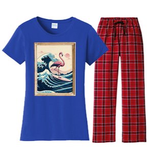 Pink Flamingo Surfer Tropical Great Big Wave Framed Women's Flannel Pajama Set