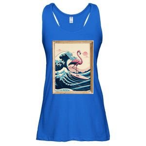 Pink Flamingo Surfer Tropical Great Big Wave Framed Ladies Essential Flowy Tank