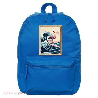 Pink Flamingo Surfer Tropical Great Big Wave Framed 16 in Basic Backpack