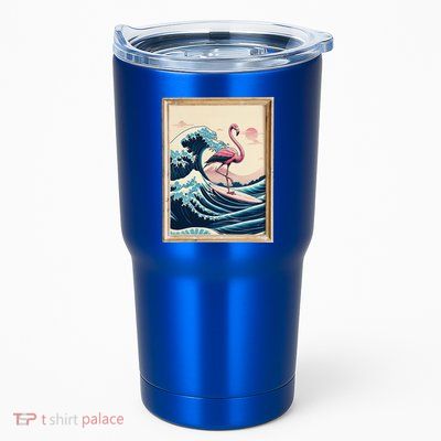 Pink Flamingo Surfer Tropical Great Big Wave Framed Tumbler