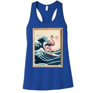 Pink Flamingo Surfer Tropical Great Big Wave Framed Women's Racerback Tank