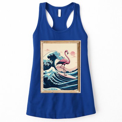 Pink Flamingo Surfer Tropical Great Big Wave Framed Womens Tank Top