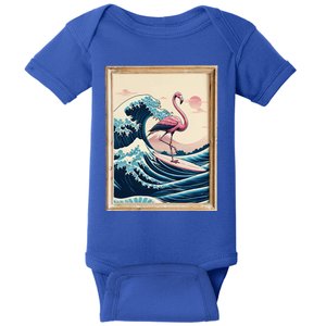 Pink Flamingo Surfer Tropical Great Big Wave Framed Baby Bodysuit