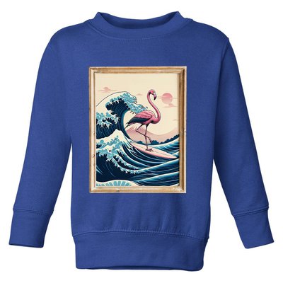Pink Flamingo Surfer Tropical Great Big Wave Framed Toddler Sweatshirt