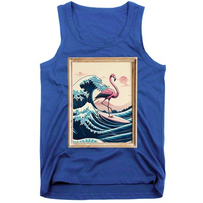 Pink Flamingo Surfer Tropical Great Big Wave Framed Tank Top
