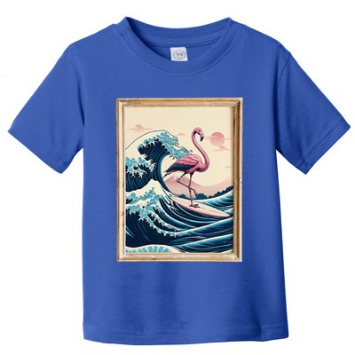 Pink Flamingo Surfer Tropical Great Big Wave Framed Toddler T-Shirt