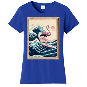 Pink Flamingo Surfer Tropical Great Big Wave Framed Women's T-Shirt