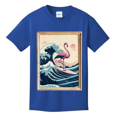 Pink Flamingo Surfer Tropical Great Big Wave Framed Kids T-Shirt