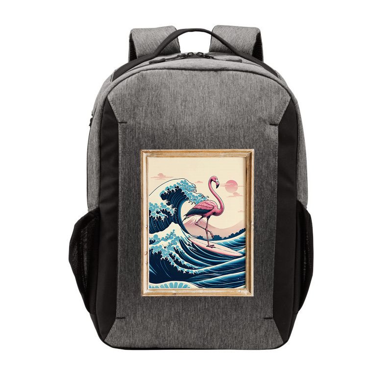 Pink Flamingo Surfer Tropical Great Big Wave Framed Vector Backpack