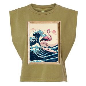 Pink Flamingo Surfer Tropical Great Big Wave Framed Garment-Dyed Women's Muscle Tee