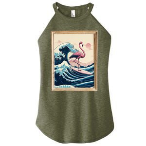 Pink Flamingo Surfer Tropical Great Big Wave Framed Women's Perfect Tri Rocker Tank