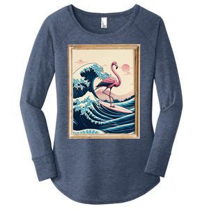 Pink Flamingo Surfer Tropical Great Big Wave Framed Women's Perfect Tri Tunic Long Sleeve Shirt