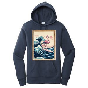 Pink Flamingo Surfer Tropical Great Big Wave Framed Women's Pullover Hoodie