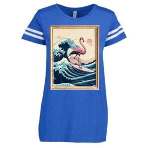 Pink Flamingo Surfer Tropical Great Big Wave Framed Enza Ladies Jersey Football T-Shirt