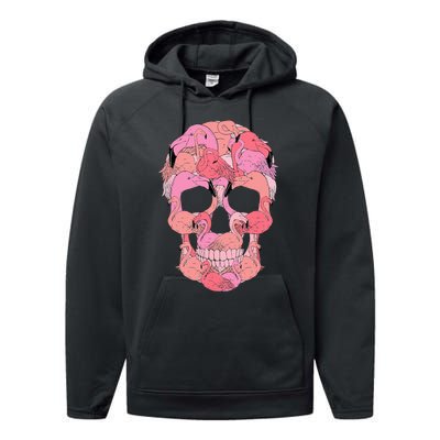 Pink Flamingo Skull Breast Cancer Awareness Halloween  Performance Fleece Hoodie