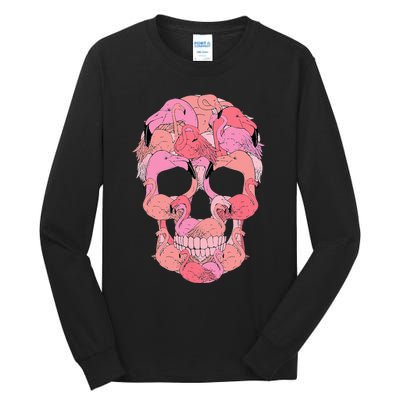 Pink Flamingo Skull Breast Cancer Awareness Halloween  Tall Long Sleeve T-Shirt