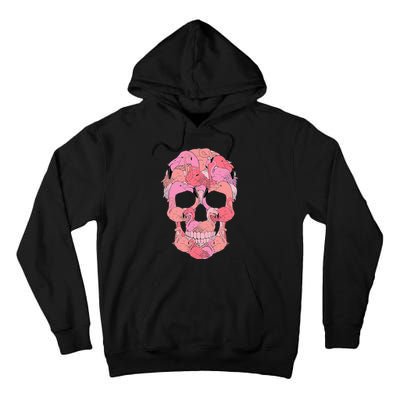 Pink Flamingo Skull Breast Cancer Awareness Halloween  Tall Hoodie