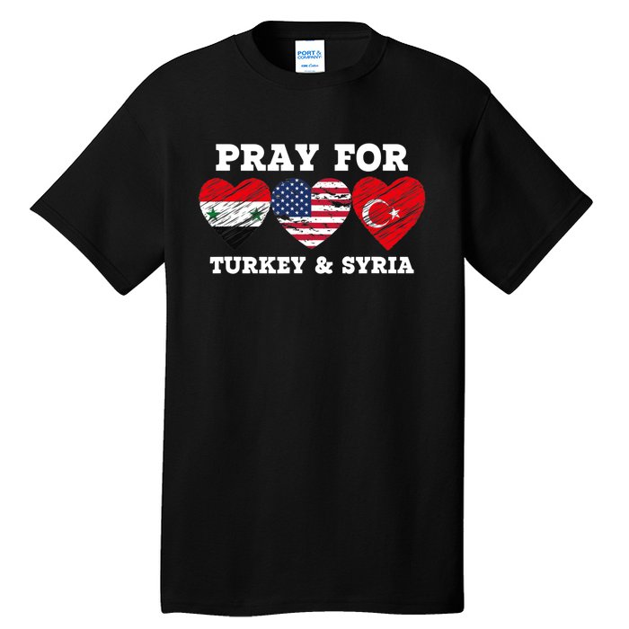 Pray For Syria And Turkey Earthquake American Flag Vintage Tall T-Shirt