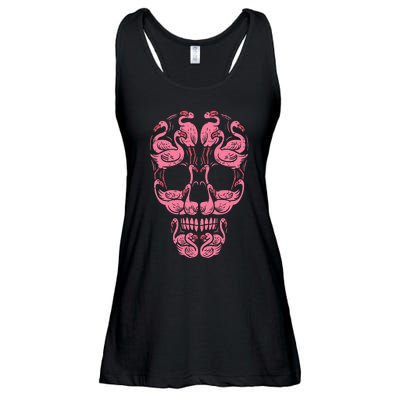 Pink Flamingo Skull Breast Cancer Awareness Halloween Women Ladies Essential Flowy Tank