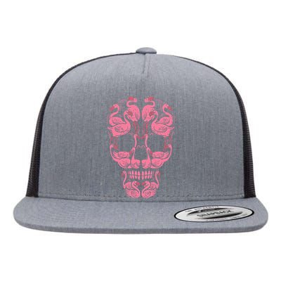 Pink Flamingo Skull Breast Cancer Awareness Halloween Women Flat Bill Trucker Hat