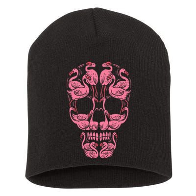 Pink Flamingo Skull Breast Cancer Awareness Halloween Women Short Acrylic Beanie