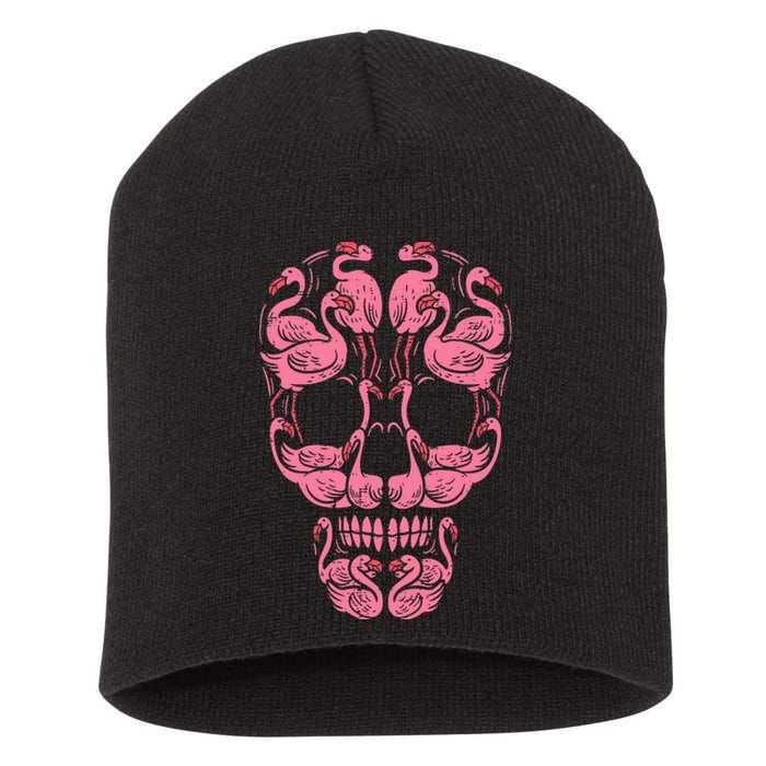 Pink Flamingo Skull Breast Cancer Awareness Halloween Women Short Acrylic Beanie