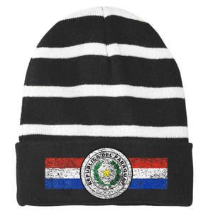 Paraguay Flag Sports Athletic Jersey Style Top Striped Beanie with Solid Band