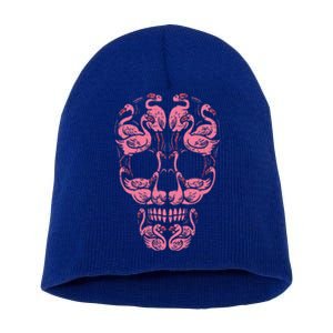 Pink Flamingo Skull Breast Cancer Awareness Halloween Short Acrylic Beanie