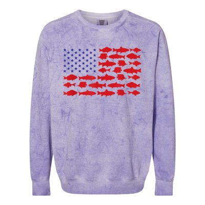 Patriotic Fisher Saltwaters Fish Saltwater Men American Flag Colorblast Crewneck Sweatshirt