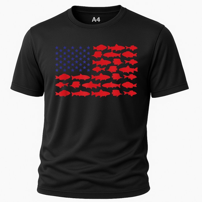 Patriotic Fisher Saltwaters Fish Saltwater Men American Flag Cooling Performance Crew T-Shirt