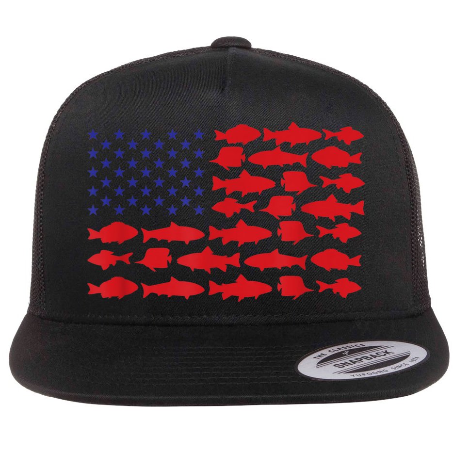 Patriotic Fisher Saltwaters Fish Saltwater Men American Flag Flat Bill Trucker Hat