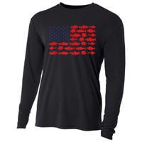 Patriotic Fisher Saltwaters Fish Saltwater Men American Flag Cooling Performance Long Sleeve Crew