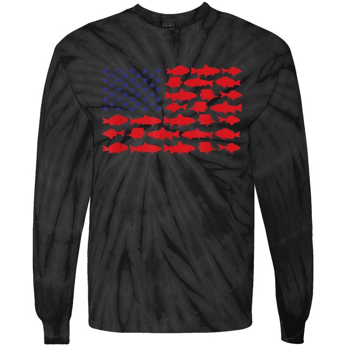 Patriotic Fisher Saltwaters Fish Saltwater Men American Flag Tie-Dye Long Sleeve Shirt