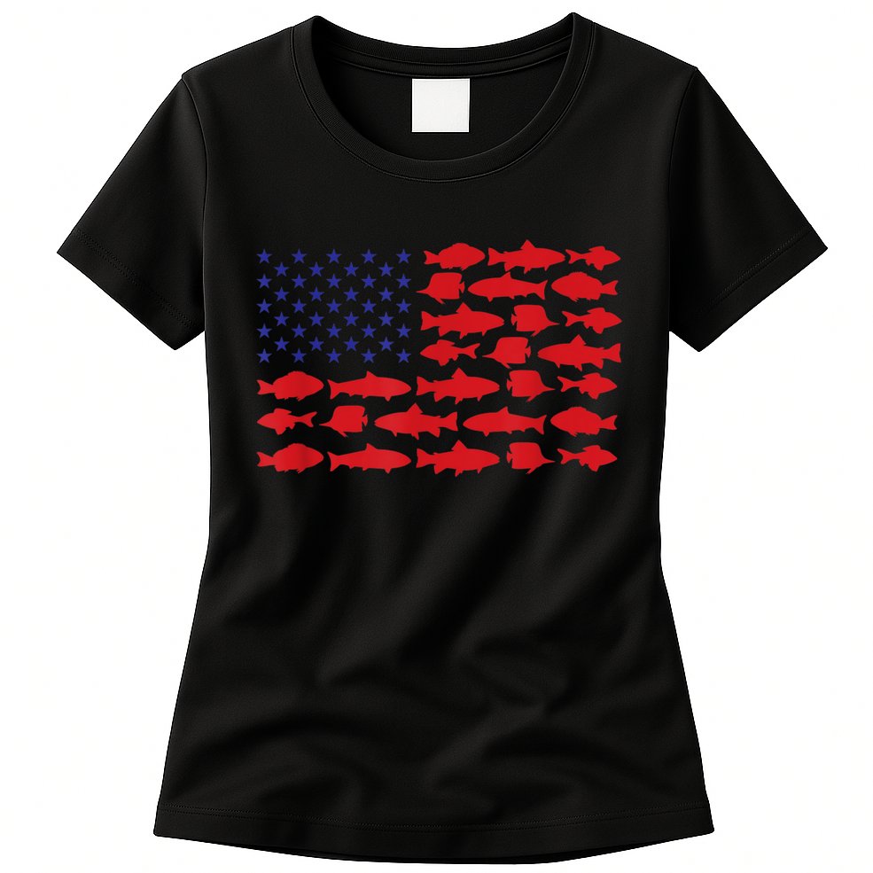 Patriotic Fisher Saltwaters Fish Saltwater Men American Flag Womens T-Shirt
