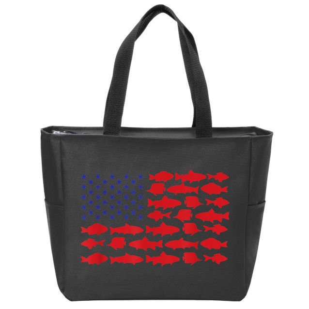 Patriotic Fisher Saltwaters Fish Saltwater Men American Flag Zip Tote Bag