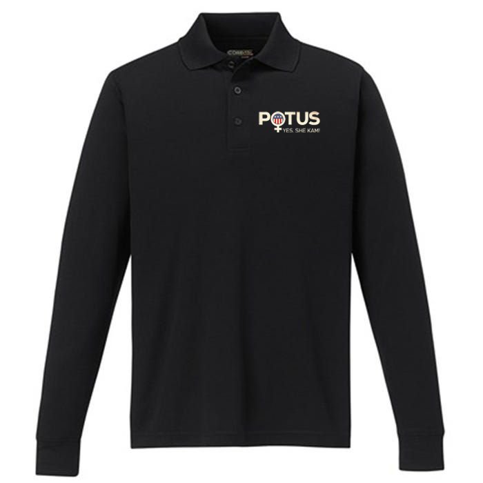 Potus Female Symbol Yes She Kam Harris For President Performance Long Sleeve Polo