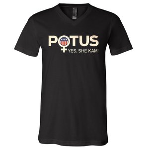 Potus Female Symbol Yes She Kam Harris For President V-Neck T-Shirt