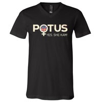 Potus Female Symbol Yes She Kam Harris For President V-Neck T-Shirt