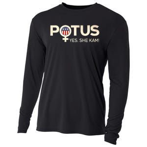 Potus Female Symbol Yes She Kam Harris For President Cooling Performance Long Sleeve Crew