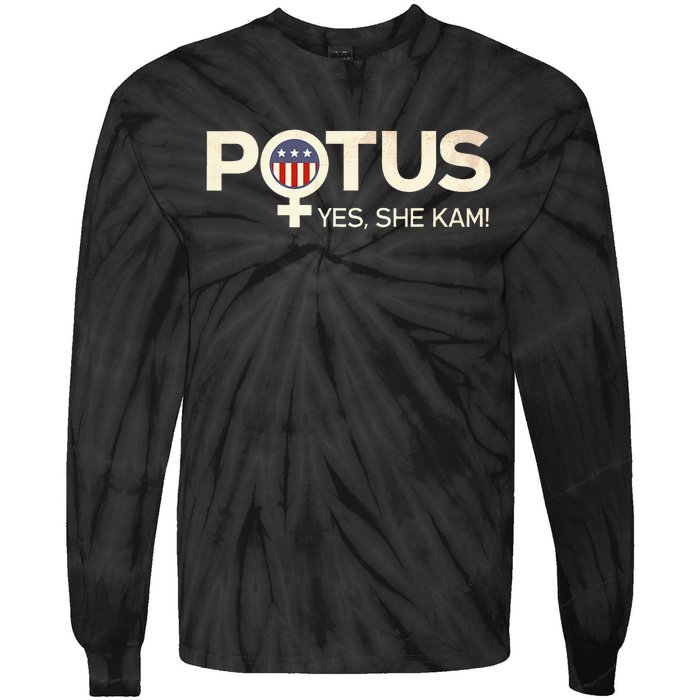 Potus Female Symbol Yes She Kam Harris For President Tie-Dye Long Sleeve Shirt