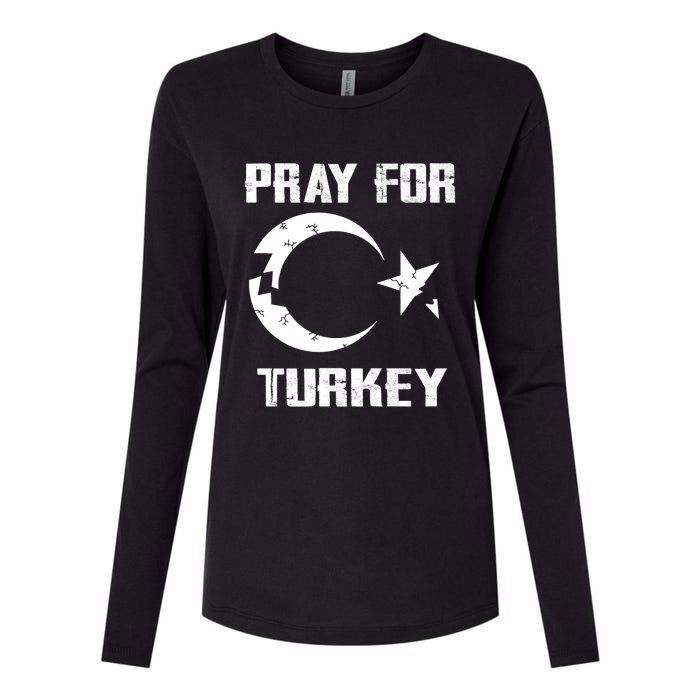 PRAY FOR TURKEY FLAG BROKEN Turkish Womens Cotton Relaxed Long Sleeve T-Shirt