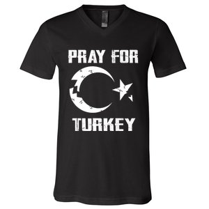 PRAY FOR TURKEY FLAG BROKEN Turkish V-Neck T-Shirt