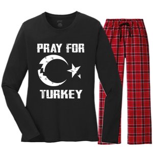 PRAY FOR TURKEY FLAG BROKEN Turkish Women's Long Sleeve Flannel Pajama Set 