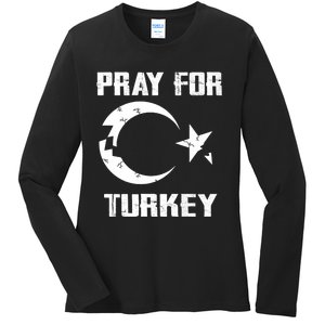 PRAY FOR TURKEY FLAG BROKEN Turkish Ladies Long Sleeve Shirt