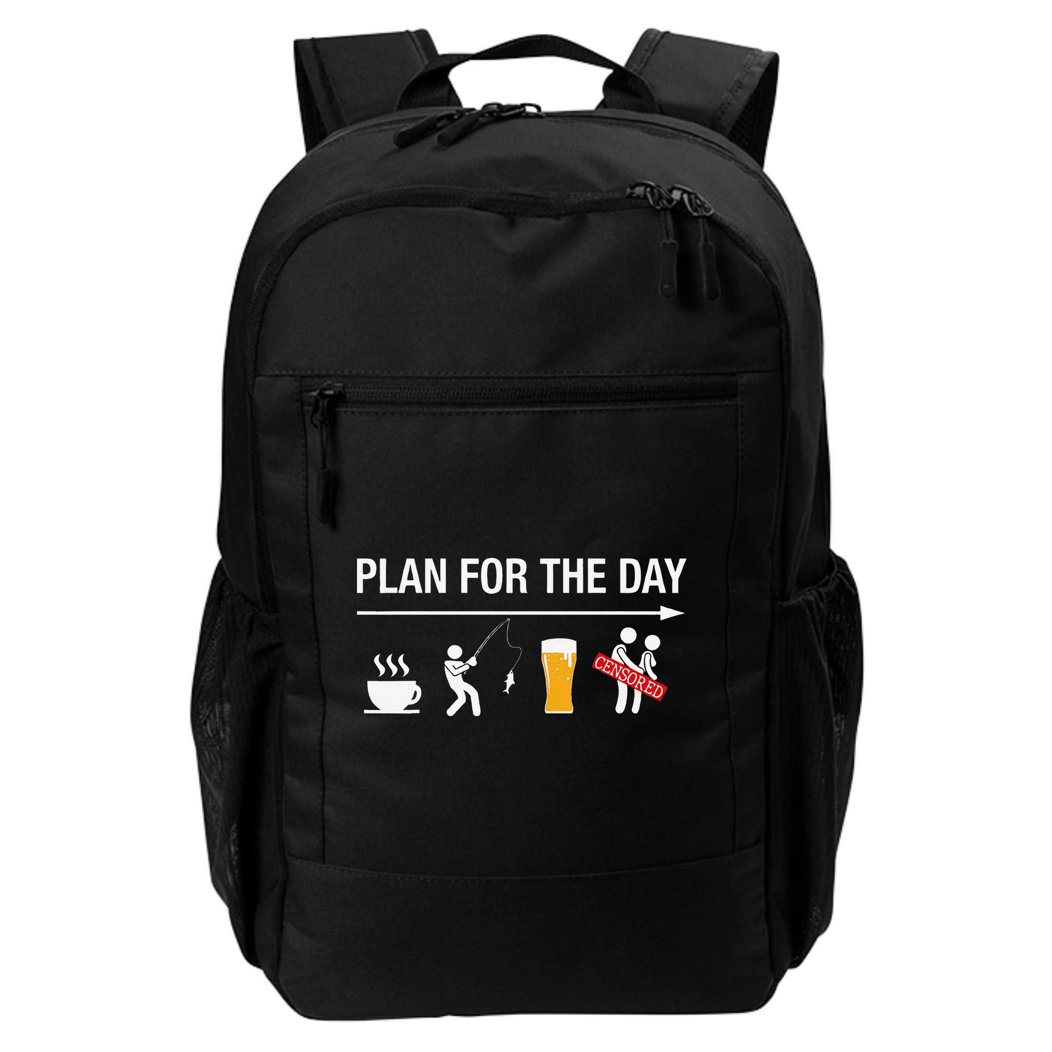 Plan For The Day Coffee Fish Beer Funny Adult Fishing Backpack
