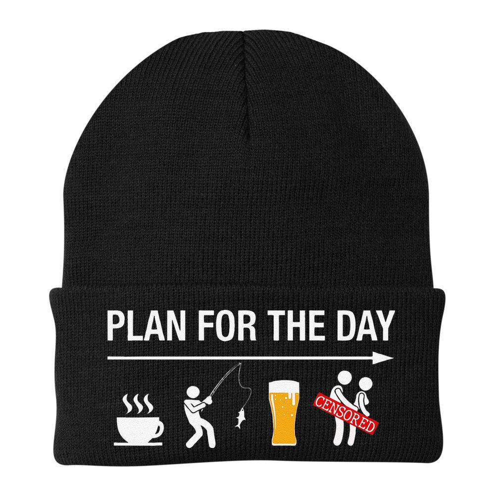 Plan For The Day Coffee Fish Beer Funny Adult Fishing Beanie