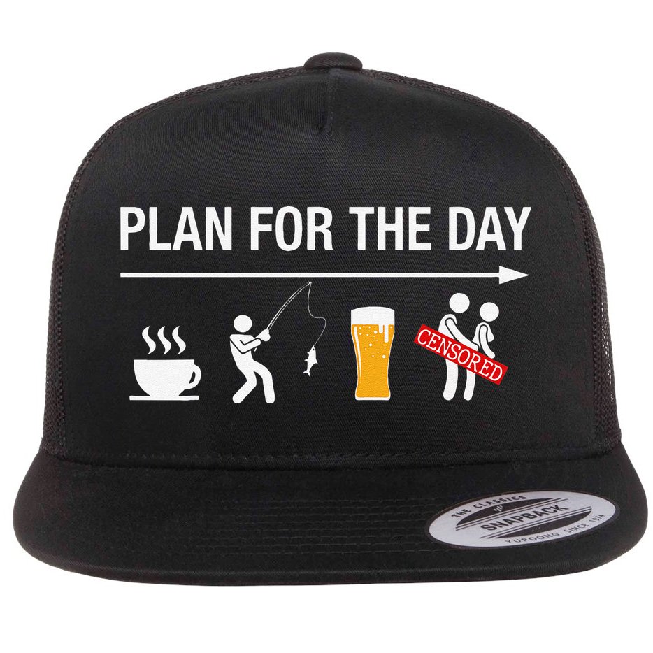 Plan For The Day Coffee Fish Beer Funny Adult Fishing Flat Bill Trucker Hat