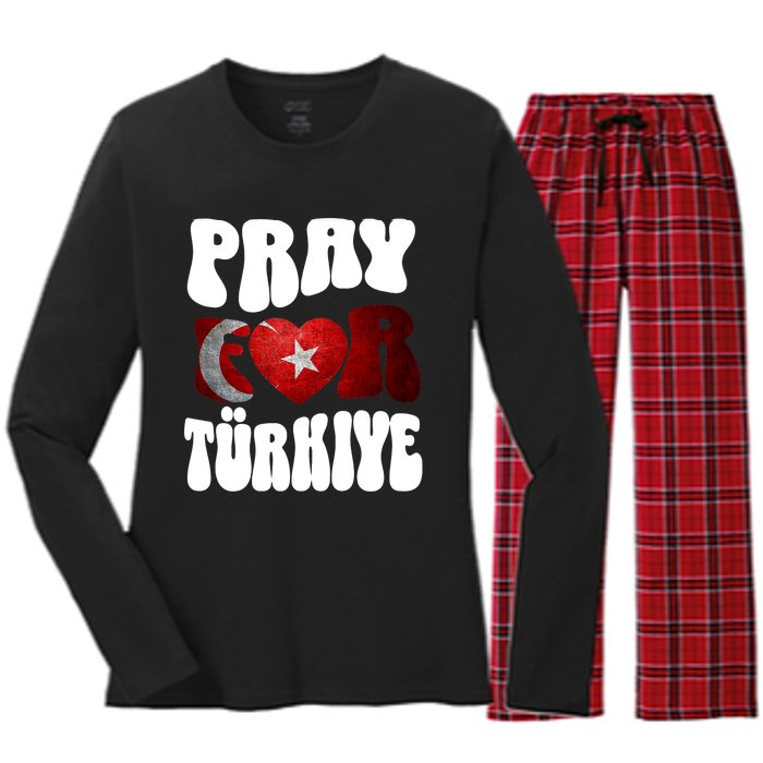 Pray For Turkiye Turkey Tees, Turkey Flag, Support Turkey Women's Long Sleeve Flannel Pajama Set 